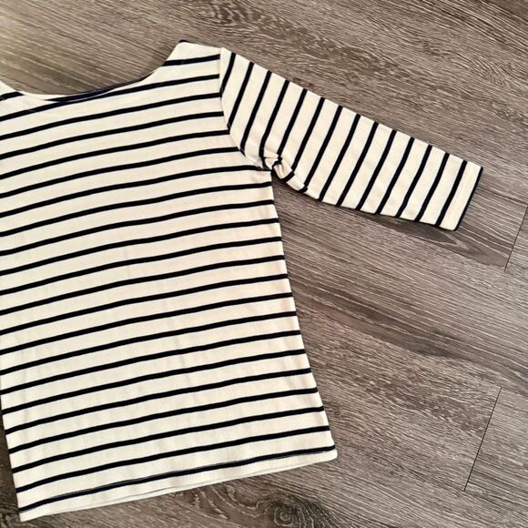 L.L Bean Cream and Navy Striped 3/4 Sleeve Boatneck - Picture 4 of 9
